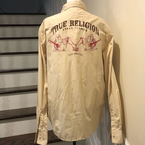 TRUE RELIGION Men’s Beige Buddha Western Button Down Shirt Size 3XL NWT - Picture 9 of 15